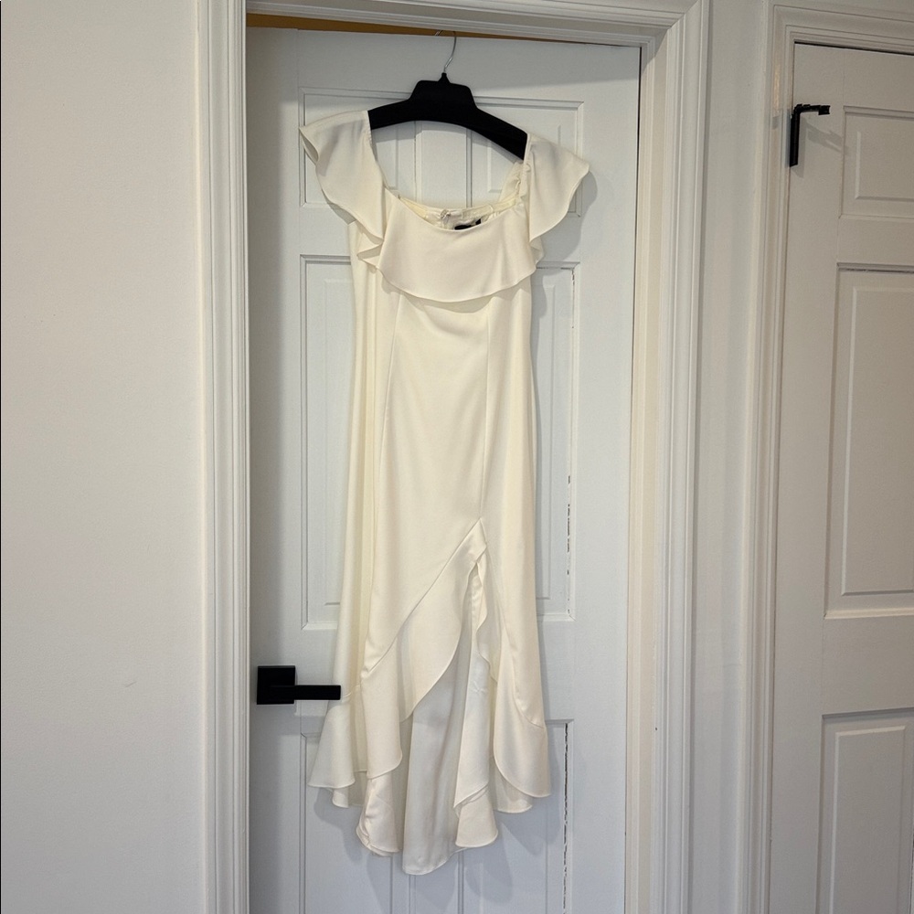 JAYGODFREY Ivory Ruffle High-Low Maxi Dress